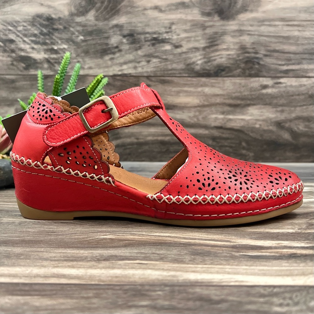 NIB Spring Step Roxela Red Leather T Strap Mary Jane Sandal Shoes - Picture 6 of 14